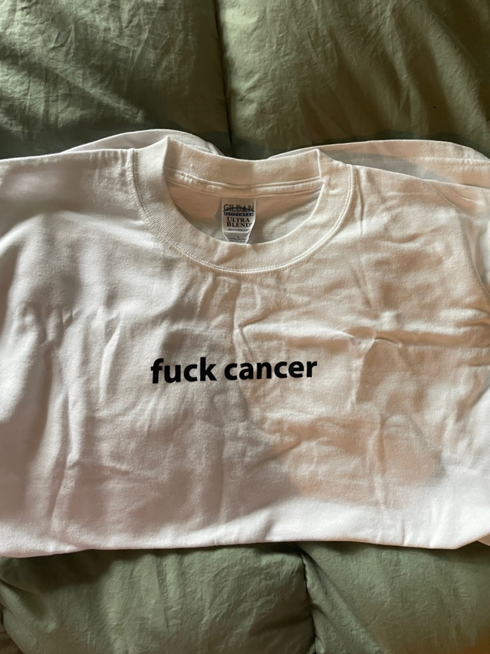 Gildan White Short Sleeve Tee with Bold Black Text